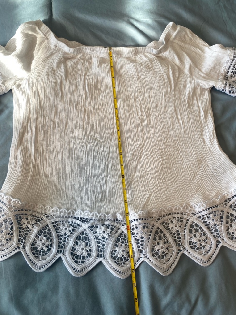 Suzy Shier White Off Shoulder Top Medium lace details Fairy Peasant Cottagecore - Picture 8 of 8